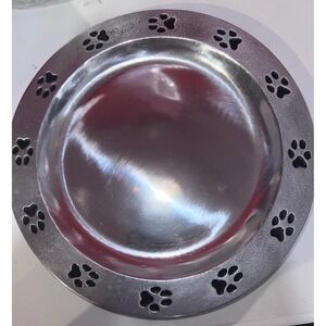 Vintage Pewtarex Pewter Paw Print Pet Plate Made in USA 7.5"